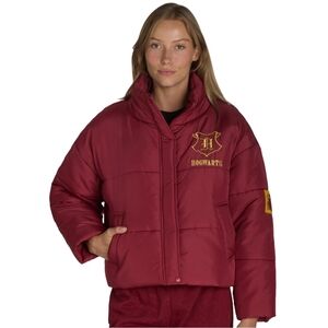 Harry Potter Wizarding World Hogwarts Rhubarb Red Gold Puffer Jacket Size Medium